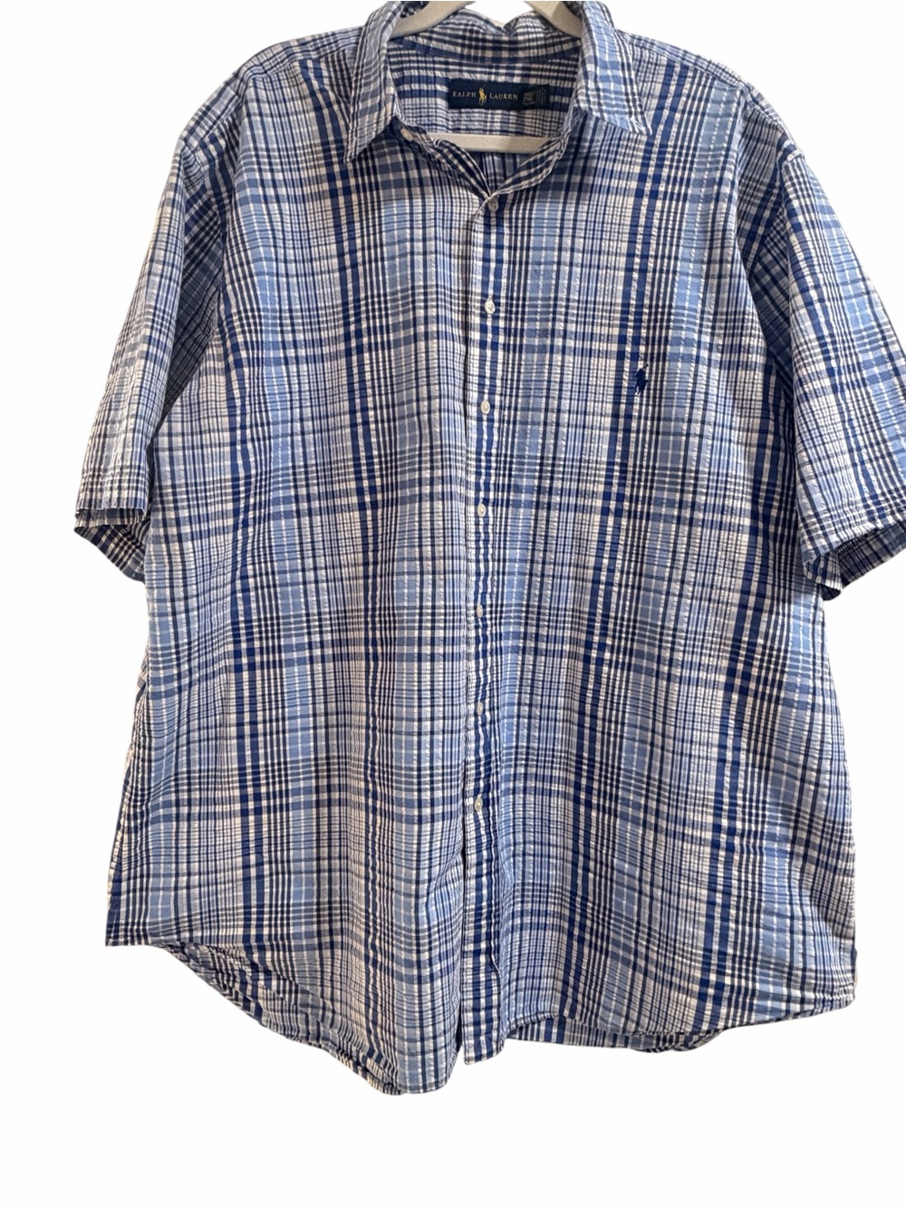 Ralph Lauren Blue and White Plaid Short-Sleeve Button-Down Shirt